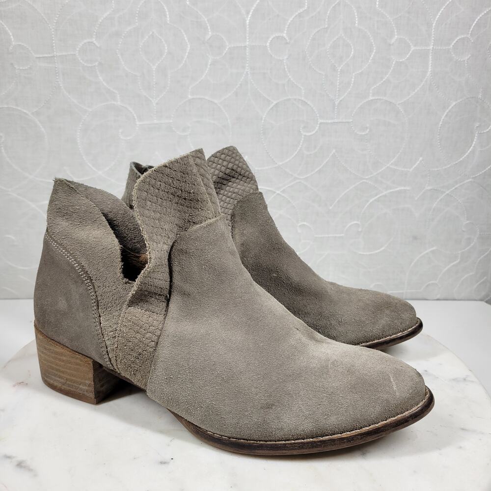 Seychelles Womens‎ Ankle Boots 8 Gray Taupe Suede Leather Side Zip Block Heel